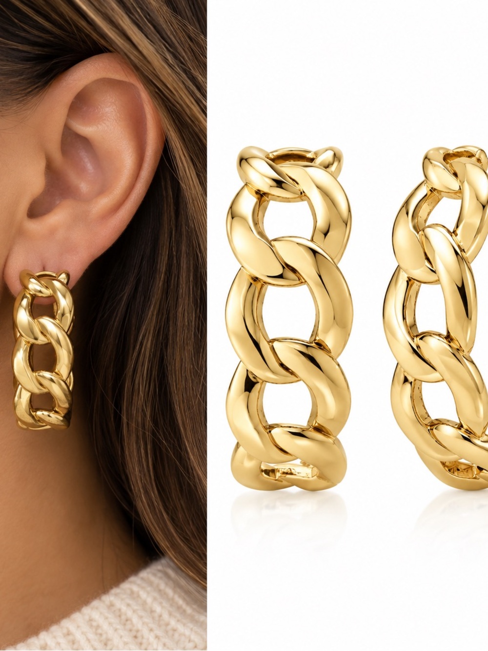 Forever 21 Shiny Gold Linked Hoop Earrings